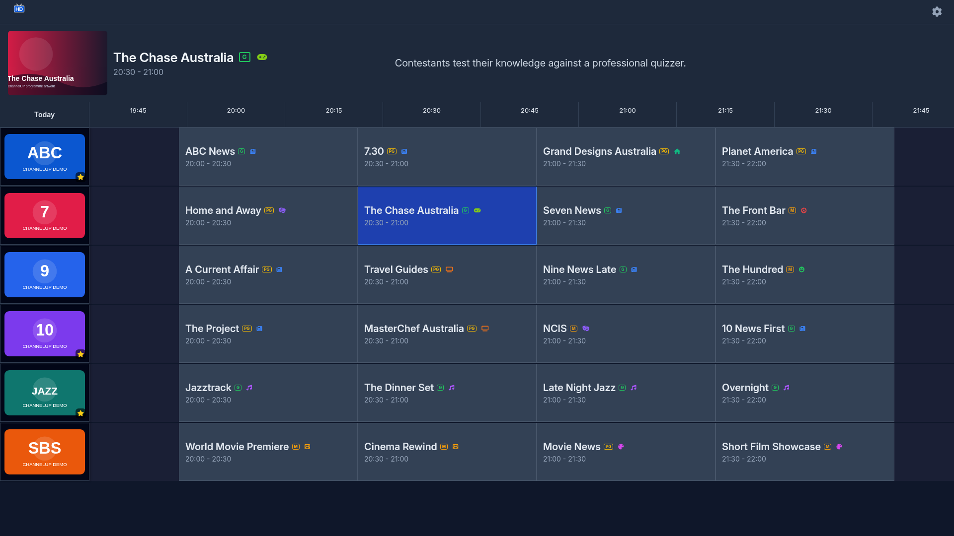 Focused program navigation in the ChannelUP EPG grid