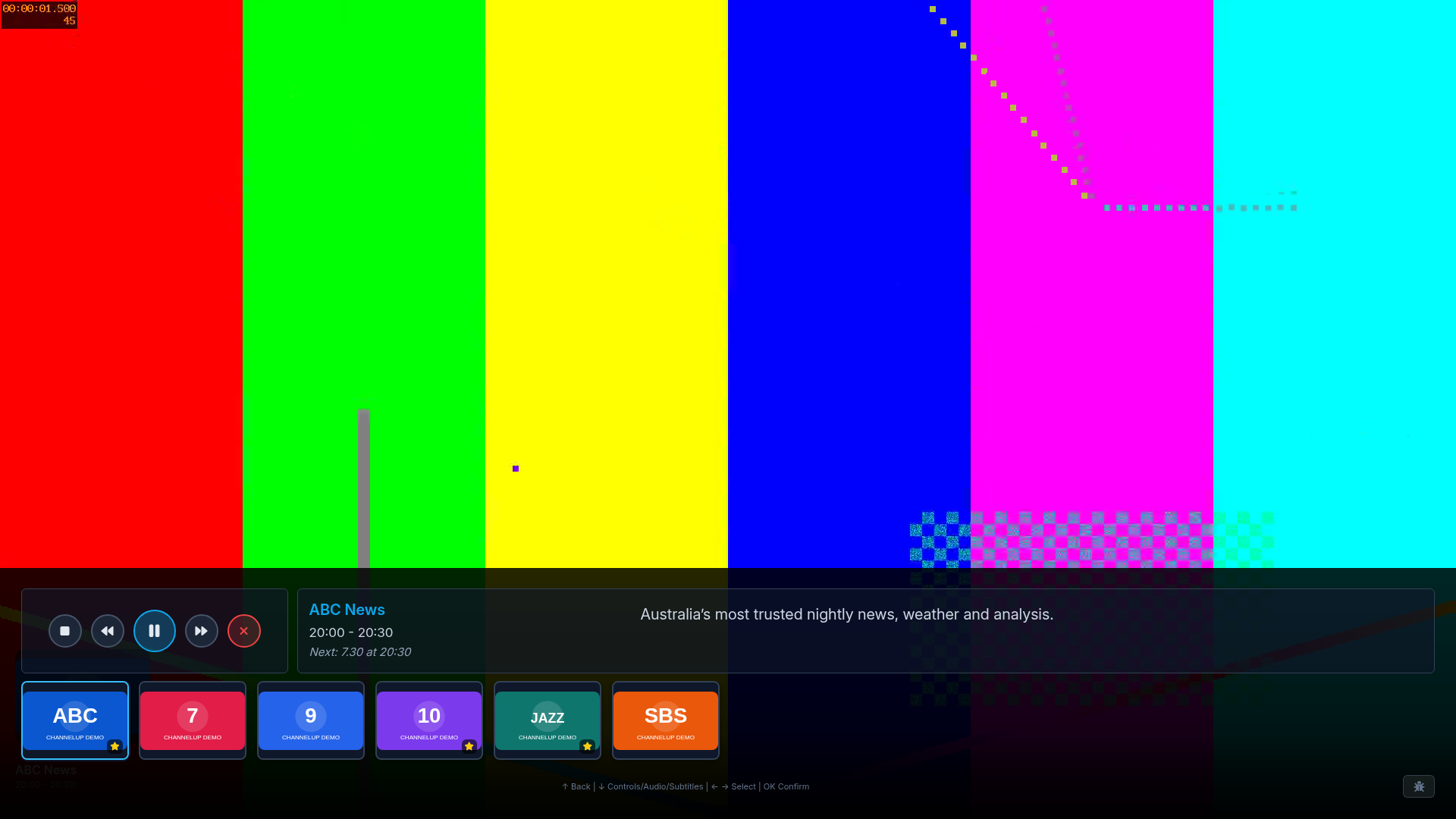 ChannelUP mini carousel over fullscreen playback