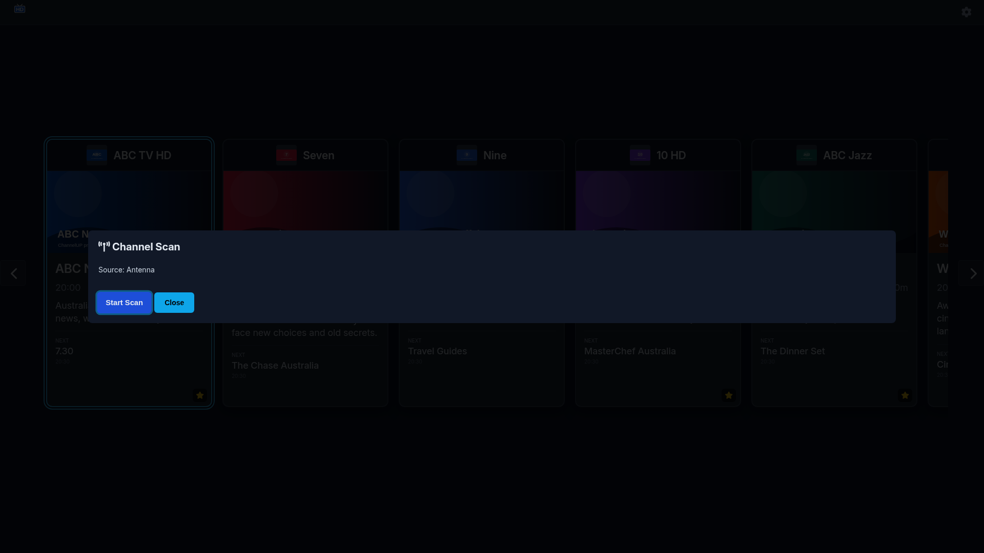 ChannelUP tuner channel scan progress